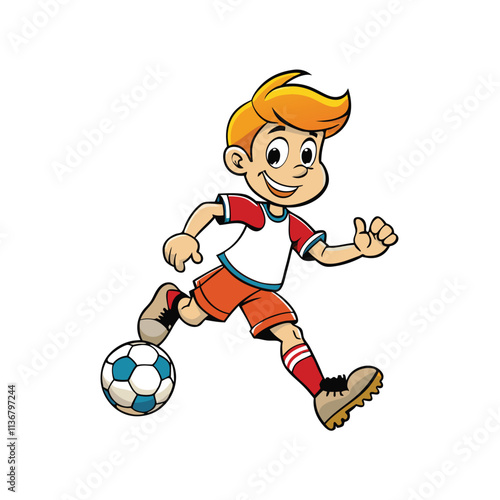 a boy is playing football carttoon illustration