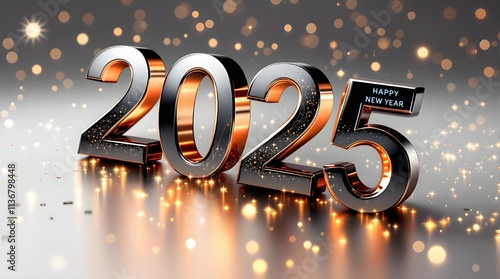 Text 2025 golden symbol for happy new year with black Background