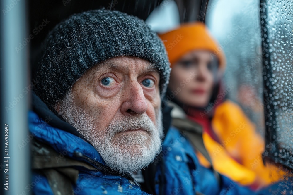 An elderly man gazes thoughtfully through a rain-drenched window, capturing emotions of resilience and experience, reflecting on life’s journey amidst the challenges of time. An elderly man gazes thoughtfully through a rain-drenched window, capturing emotions of resilience and experience, reflecting on life’s journey amidst the challenges of time.