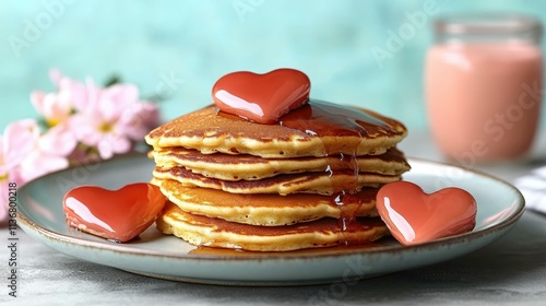 Valentine's Day Heart-shaped pancakes for breakfast photo