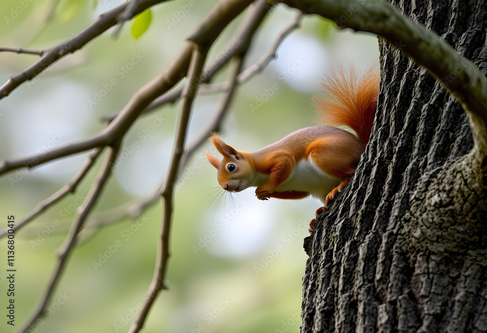 Fototapeta premium A close up of a Red Squirrel in a tree