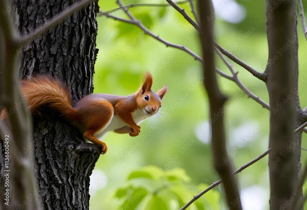 Fototapeta premium A close up of a Red Squirrel in a tree