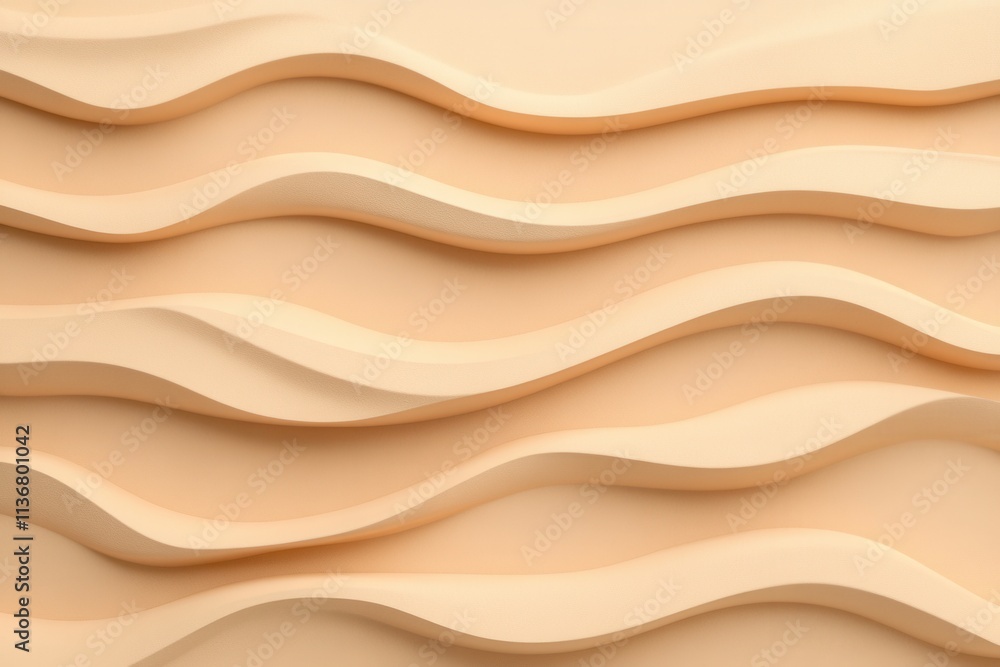 Fototapeta premium Abstract design featuring undulating waves in soft beige tones, creating a serene and modern aesthetic.