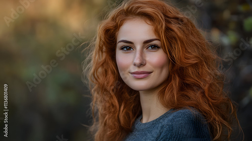 A woman with red hair is smiling and looking at the camera