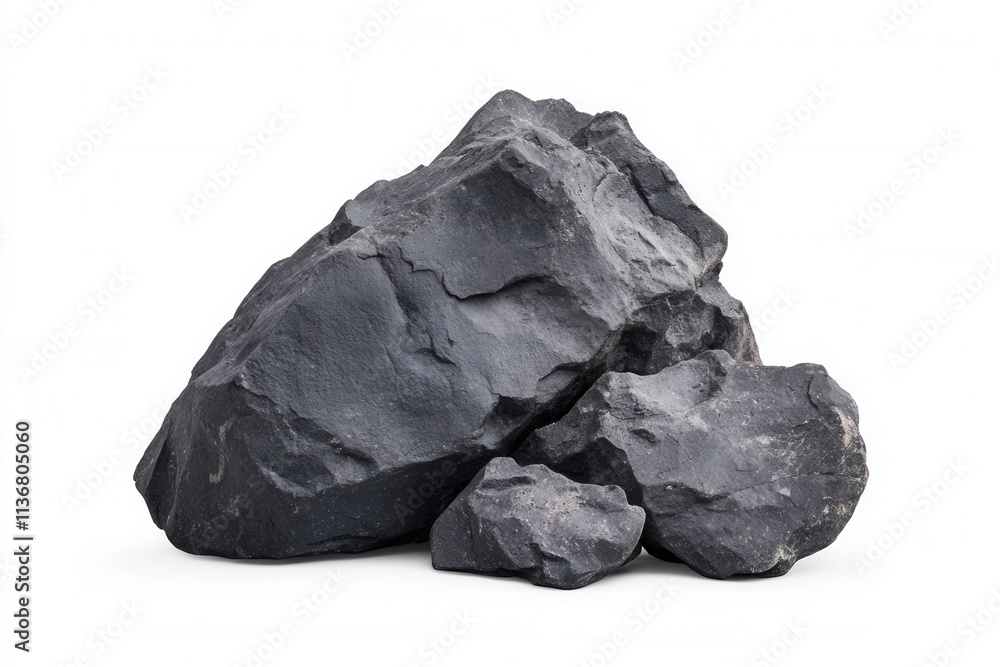 Three jagged, black rocks of varying sizes with a smooth surface, showcasing natural texture and a rugged appearance. Three jagged, black rocks of varying sizes with a smooth surface, showcasing natural texture and a rugged appearance.