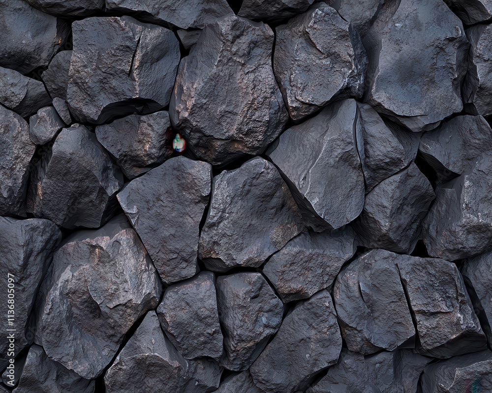 Textured black rock wall with various shapes and sizes, creating a rugged and natural appearance. Textured black rock wall with various shapes and sizes, creating a rugged and natural appearance.