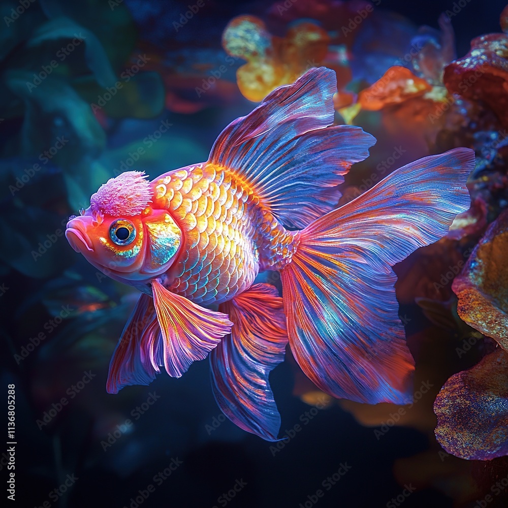 Vibrant goldfish swimming in underwater paradise aquarium digital art colorful environment close-up view marine life concept Vibrant goldfish swimming in underwater paradise aquarium digital art colorful environment close-up view marine life concept