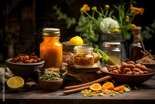 A Wholesome Spread of Ayurvedic Foods and Ingredients for Well-being and Holistic Nutrition photo