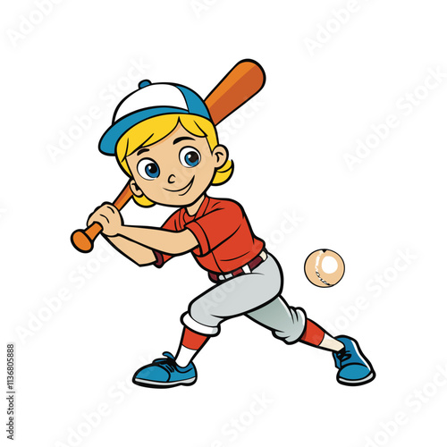 Baseball Player Cartoon Illustration Sports Batting Character