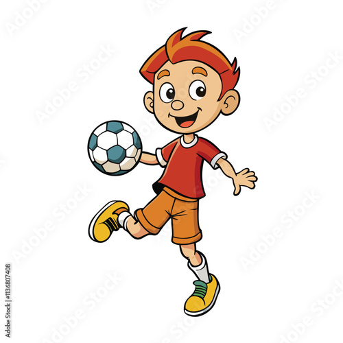 a boy is playing football carttoon illustration