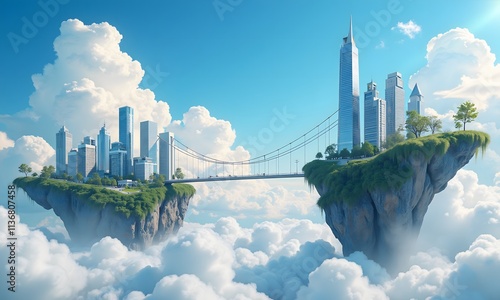 Floating Cities in the Sky: A Surreal Metropolis Bridging Dreams #1136807458