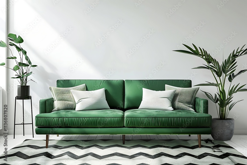 Green sofa in modern living room. mock up Green sofa in modern living room. mock up
