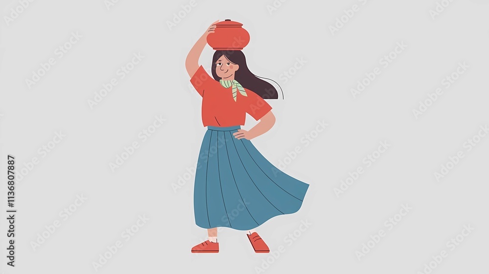 Girl Smiling While Balancing a Pot on Her Head Girl Smiling While Balancing a Pot on Her Head