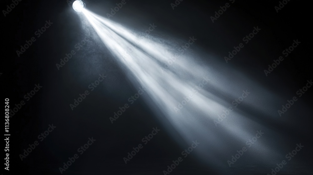 A beam of white light shines on the black background, creating a simple and atmospheric scene. A beam of white light shines on the black background, creating a simple and atmospheric scene.