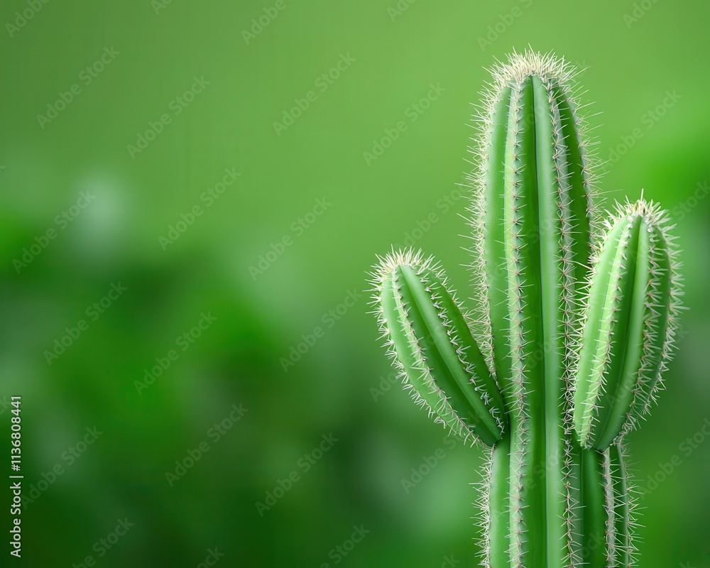 A close-up of a green cactus with spines against a soft green background, creating a serene and natural atmosphere. A close-up of a green cactus with spines against a soft green background, creating a serene and natural atmosphere.