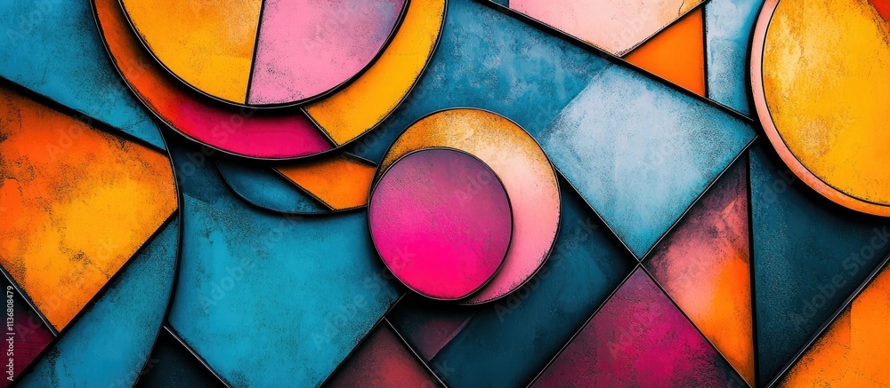 Fototapeta premium Abstract geometric art with vibrant colors and textured shapes.