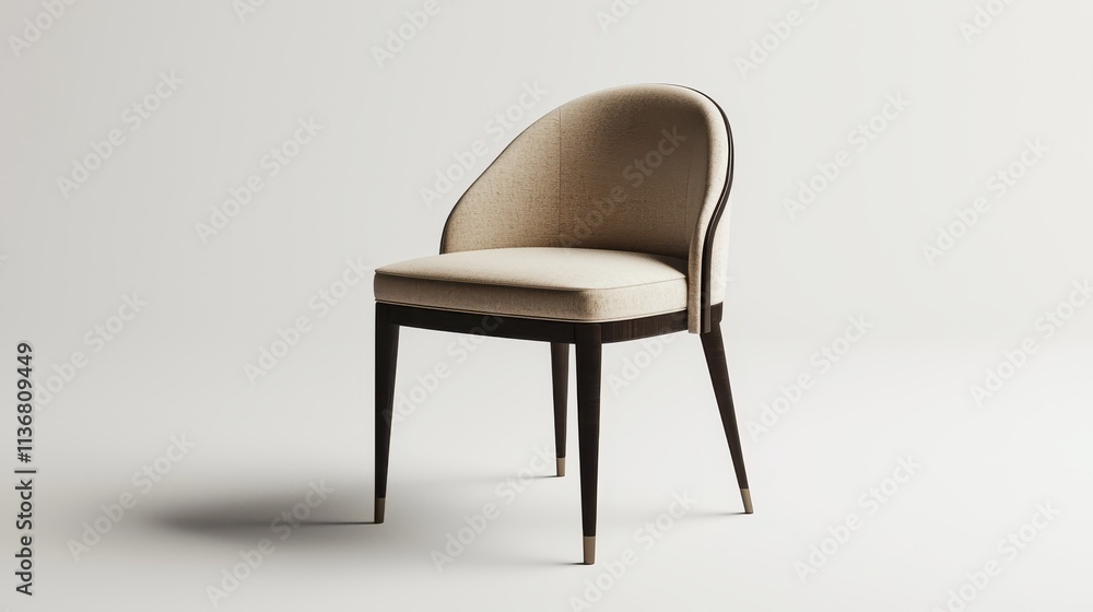 Elegant Modern Chair with Soft Beige Upholstery and Sleek Wooden Legs in Minimalist Design for Contemporary Interiors and Home Decor Enhancement Elegant Modern Chair with Soft Beige Upholstery and Sleek Wooden Legs in Minimalist Design for Contemporary Interiors and Home Decor Enhancement