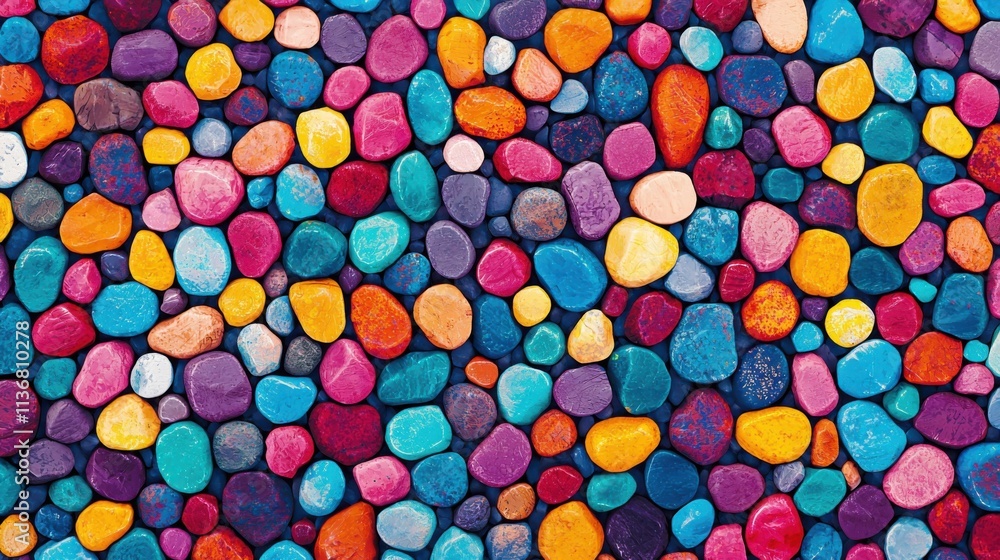 This image features a vibrant array of painted pebbles arranged beautifully, showcasing a lively color palette. This image features a vibrant array of painted pebbles arranged beautifully, showcasing a lively color palette.