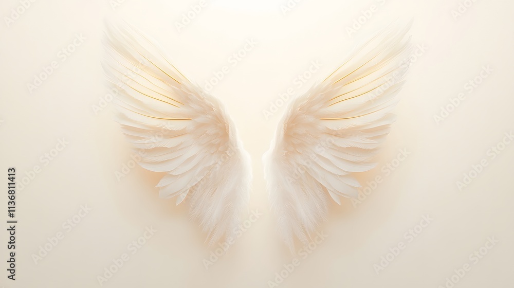 Fototapeta premium Delicate white wings with golden accents softly spread