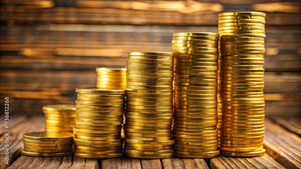 Ascending Gold Coins on Wooden Surface Close-up Composition, Wealth Concept, Financial Growth, Investment Financial, Growth, Savings Ascending Gold Coins on Wooden Surface Close-up Composition, Wealth Concept, Financial Growth, Investment Financial, Growth, Savings