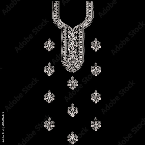 Obraz na plátně A beautiful neckline embroidery design for digital and textile print on fabric