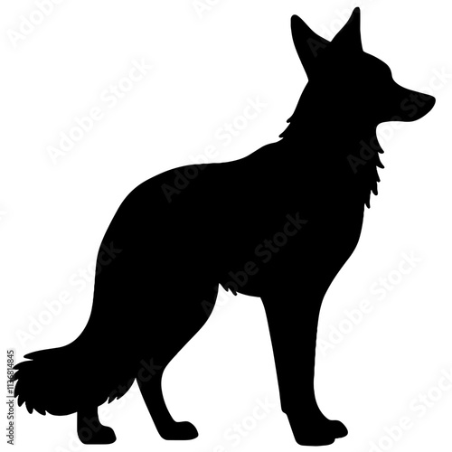 Silhouette of a jackal standing against a white background, symbolism of cunning