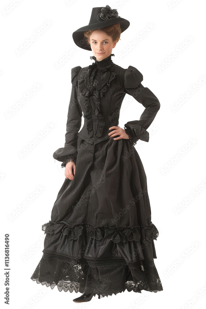 Fototapeta premium An old-fashioned depiction of an elderly woman, isolated on a transparent background, perfect for vintage, character, or portrait-themed designs.