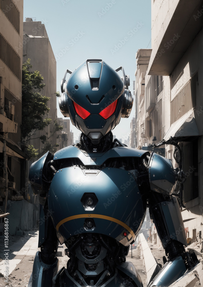 motorcycle robot on the street walking through a regular city on a bright day motorcycle robot on the street walking through a regular city on a bright day