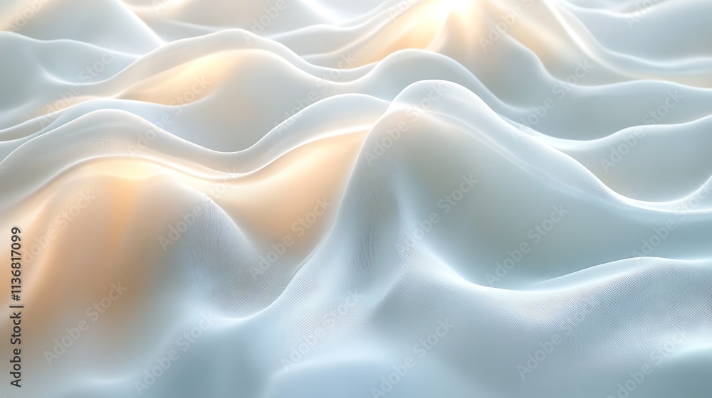 Fototapeta premium Abstract White Fabric Waves Illuminated by Soft Light