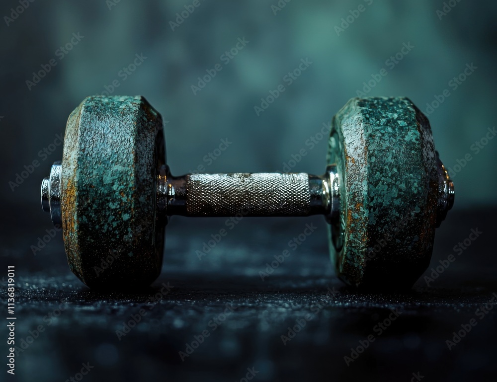 A weathered and rusty dumbbell captured against a dark background, symbolizing strength training and dedication. A weathered and rusty dumbbell captured against a dark background, symbolizing strength training and dedication.