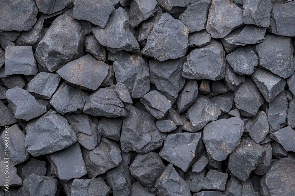 Close-up of various dark gray rocks, showcasing their textures and shapes, ideal for backgrounds or construction themes. Close-up of various dark gray rocks, showcasing their textures and shapes, ideal for backgrounds or construction themes.