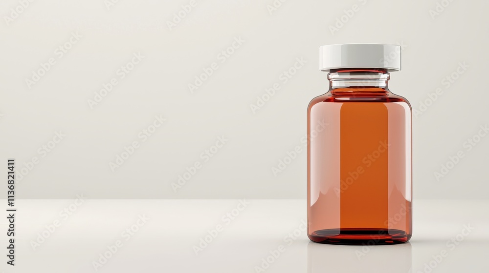 Clear Glass Bottle with White Cap on Minimalist Background for Medicine, Supplements, or Laboratory Use, Ideal for Health and Wellness Product Display Clear Glass Bottle with White Cap on Minimalist Background for Medicine, Supplements, or Laboratory Use, Ideal for Health and Wellness Product Display