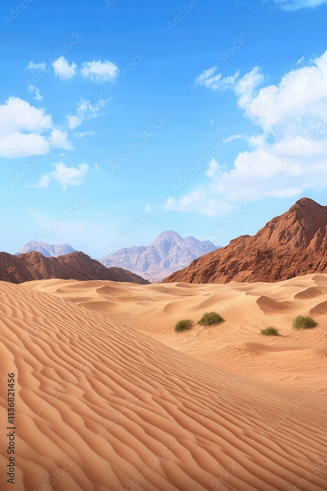 A serene desert landscape with rolling sand dunes under a clear blue sky, showcasing the beauty of nature. A serene desert landscape with rolling sand dunes under a clear blue sky, showcasing the beauty of nature.