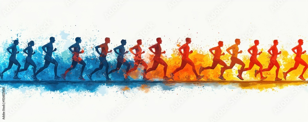 Colorful abstract illustration of people running in a dynamic race Colorful abstract illustration of people running in a dynamic race
