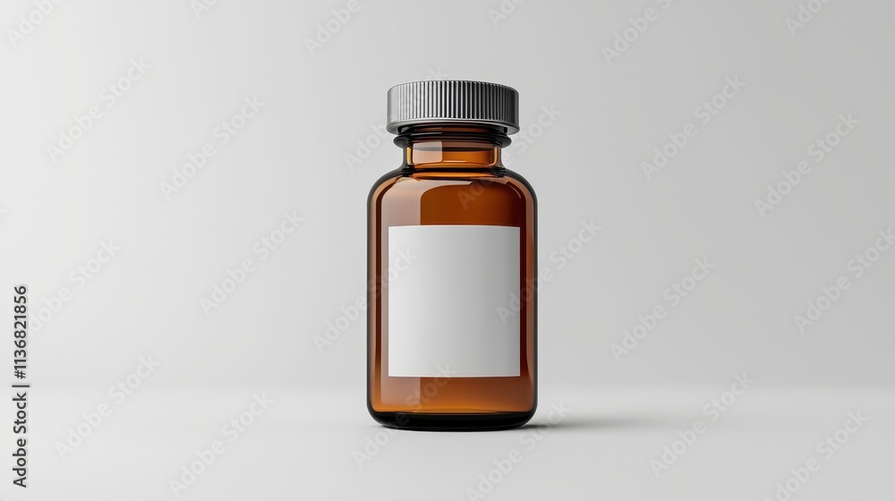 High-Quality Amber Glass Medical Bottle with Blank Label on a Light Background Suitable for Various Product Presentations and Pharmaceutical Needs High-Quality Amber Glass Medical Bottle with Blank Label on a Light Background Suitable for Various Product Presentations and Pharmaceutical Needs