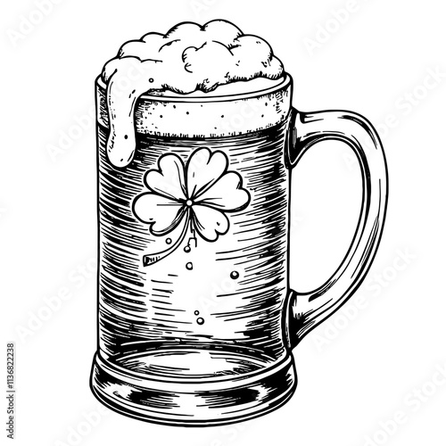 Vintage beer mug with clover design for St. Patrick's Day celebration