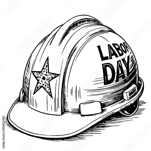 Vintage Labor Day construction helmet illustration, workplace symbolism