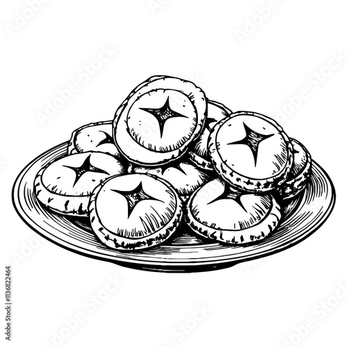 Vintage Hamantaschen cookies on plate, Purim celebration