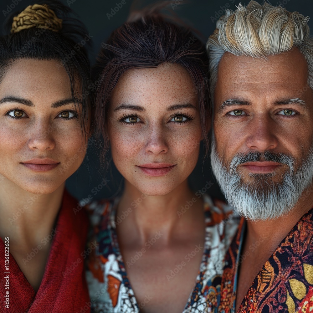 A diverse trio of adults, showcasing varying ages and styles, radiating warmth and connection. A diverse trio of adults, showcasing varying ages and styles, radiating warmth and connection.