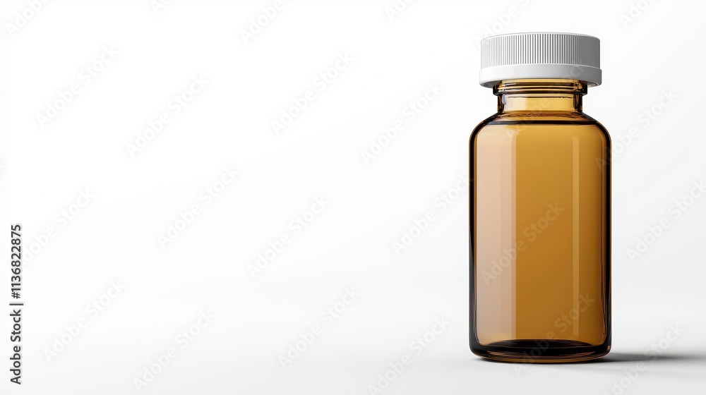Brown Glass Bottle with White Cap on a Minimalist Background, Perfect for Pharmaceutical or Cosmetic Products Display and Packaging Needs Brown Glass Bottle with White Cap on a Minimalist Background, Perfect for Pharmaceutical or Cosmetic Products Display and Packaging Needs