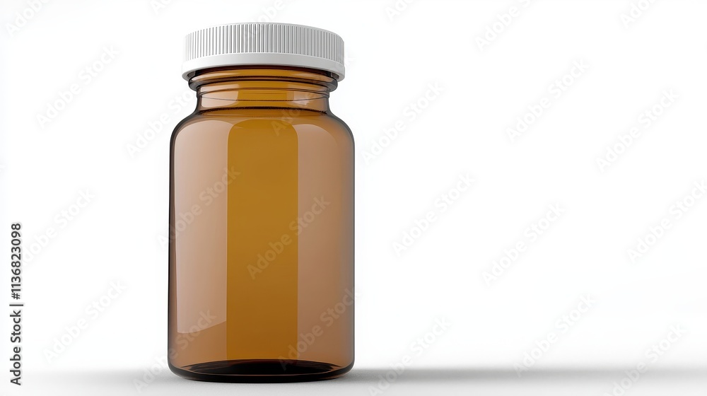 Clear Insight into a Brown Glass Jar with White Cap on a Neutral Background, Perfect for Medicine Storage, Herbs, or General Use in Various Applications Clear Insight into a Brown Glass Jar with White Cap on a Neutral Background, Perfect for Medicine Storage, Herbs, or General Use in Various Applications