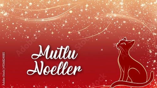 Festive Cat-Themed Christmas Background with Mutlu Noeller Wish in Turkish, Featuring Cute Cats and Holiday Cheer photo