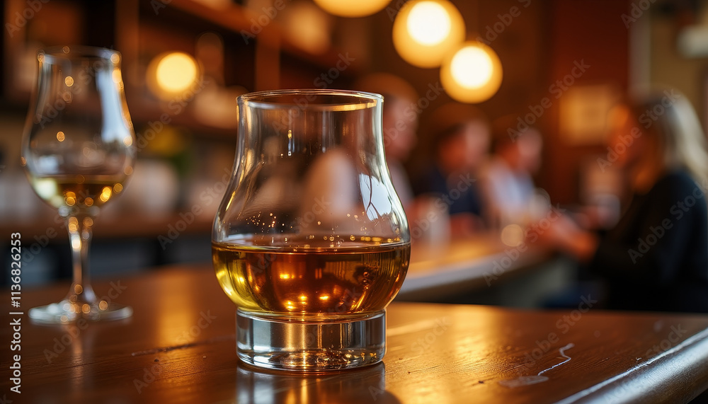 Cozy evening at a bar with fine whiskey and lively conversations among friends Cozy evening at a bar with fine whiskey and lively conversations among friends