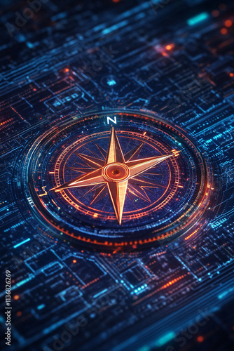 Wallpaper Mural A digital compass icon glowing with navigation data, representing online mapping platforms, real-time direction tools, and smart mobility solutions.  Torontodigital.ca