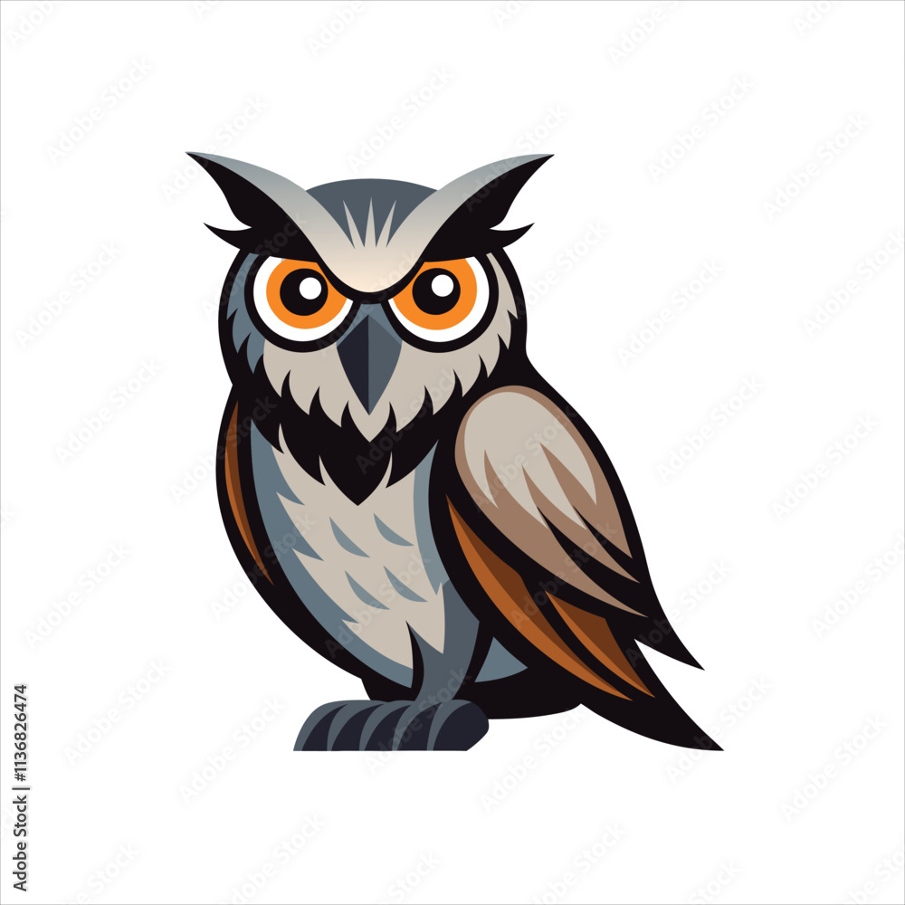 Perched Owl Vector with Detailed Feathers Design Perched Owl Vector with Detailed Feathers Design