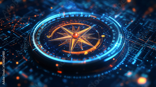 Wallpaper Mural A digital compass icon glowing with navigation data, representing online mapping platforms, real-time direction tools, and smart mobility solutions.  Torontodigital.ca