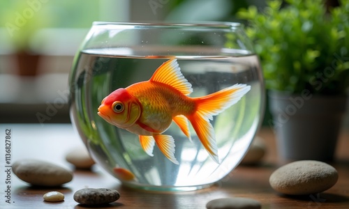 Serene Goldfish in Glass Bowl photo