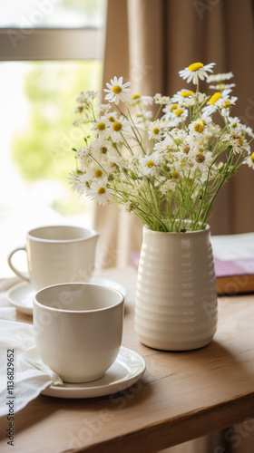 Wallpaper Mural Morning coffee with vase with flowers near the window. Torontodigital.ca