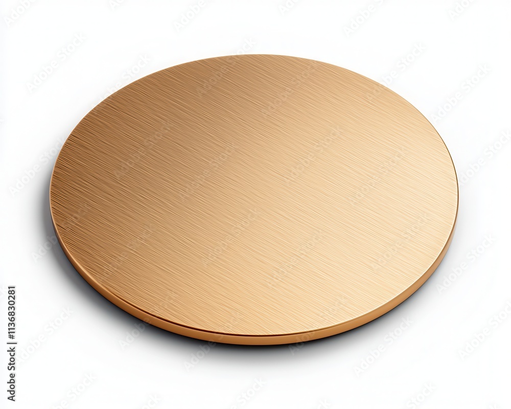A polished circular metallic surface with a brushed golden finish, reflecting light subtly. A polished circular metallic surface with a brushed golden finish, reflecting light subtly.
