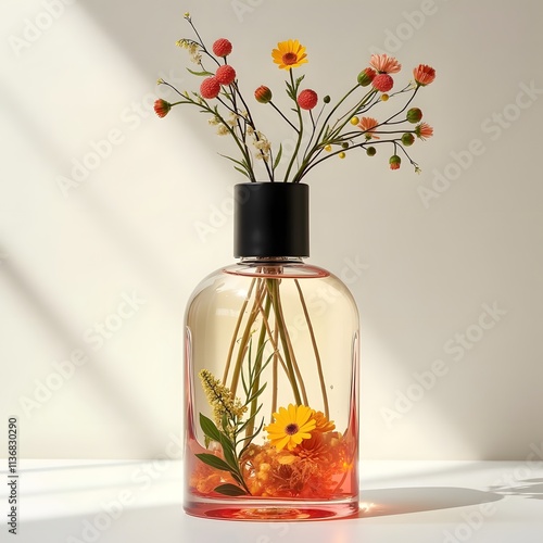 Enchanting Elegance: Unlabeled Bottle Carries A Luxurious Floral Symphony photo